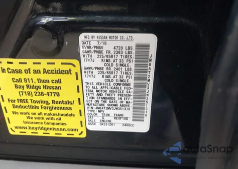 2018 Nissan Rogue Sv из США, поврежденный, VIN JN8AT2MV3JW351310